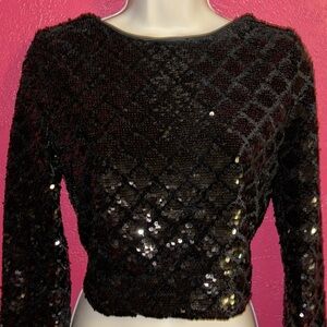 Express Extra small black sequined cropped top.